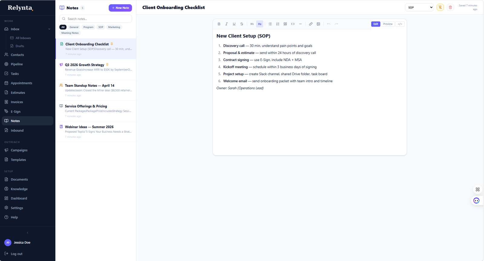 Relynta Notes — internal team knowledge base